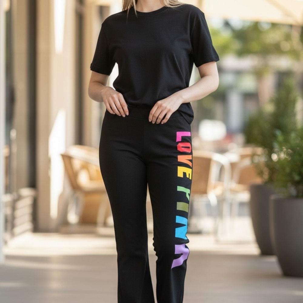 PINK Victoria's Secret Black Pants with Rainbow Lettering